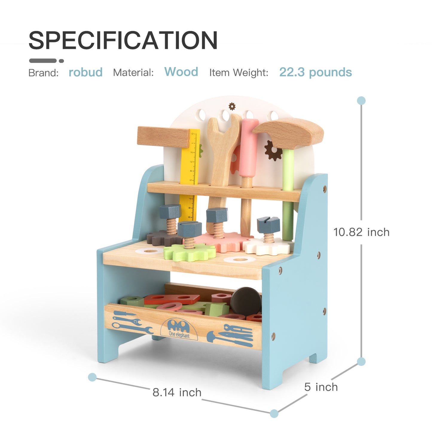 ROBUD Mini Wooden Play Tool Workbench Set