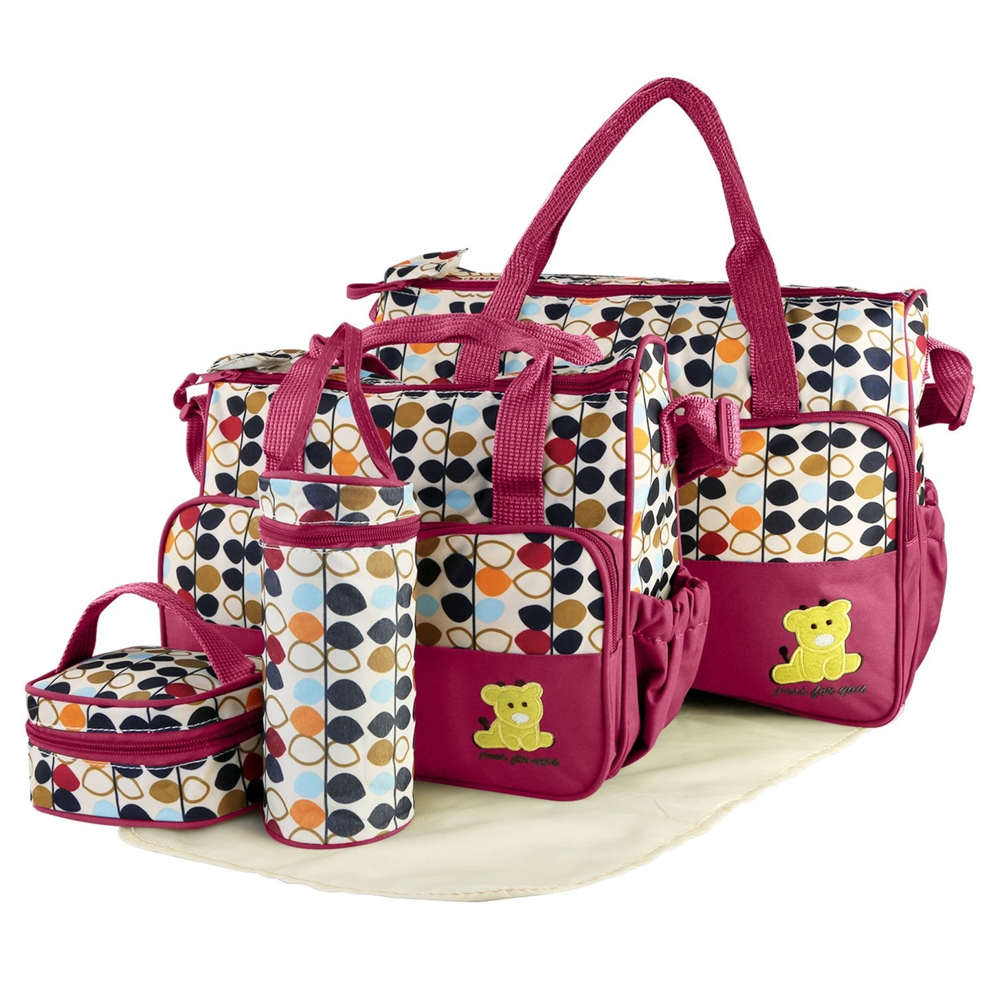 5PCS Baby Diaper Bags Set w/ Nappy Changing Pad & Insulated Pockets