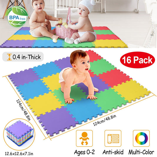 16Pcs Kids Puzzle Interlocking Non-Toxic Exercise Play Mat