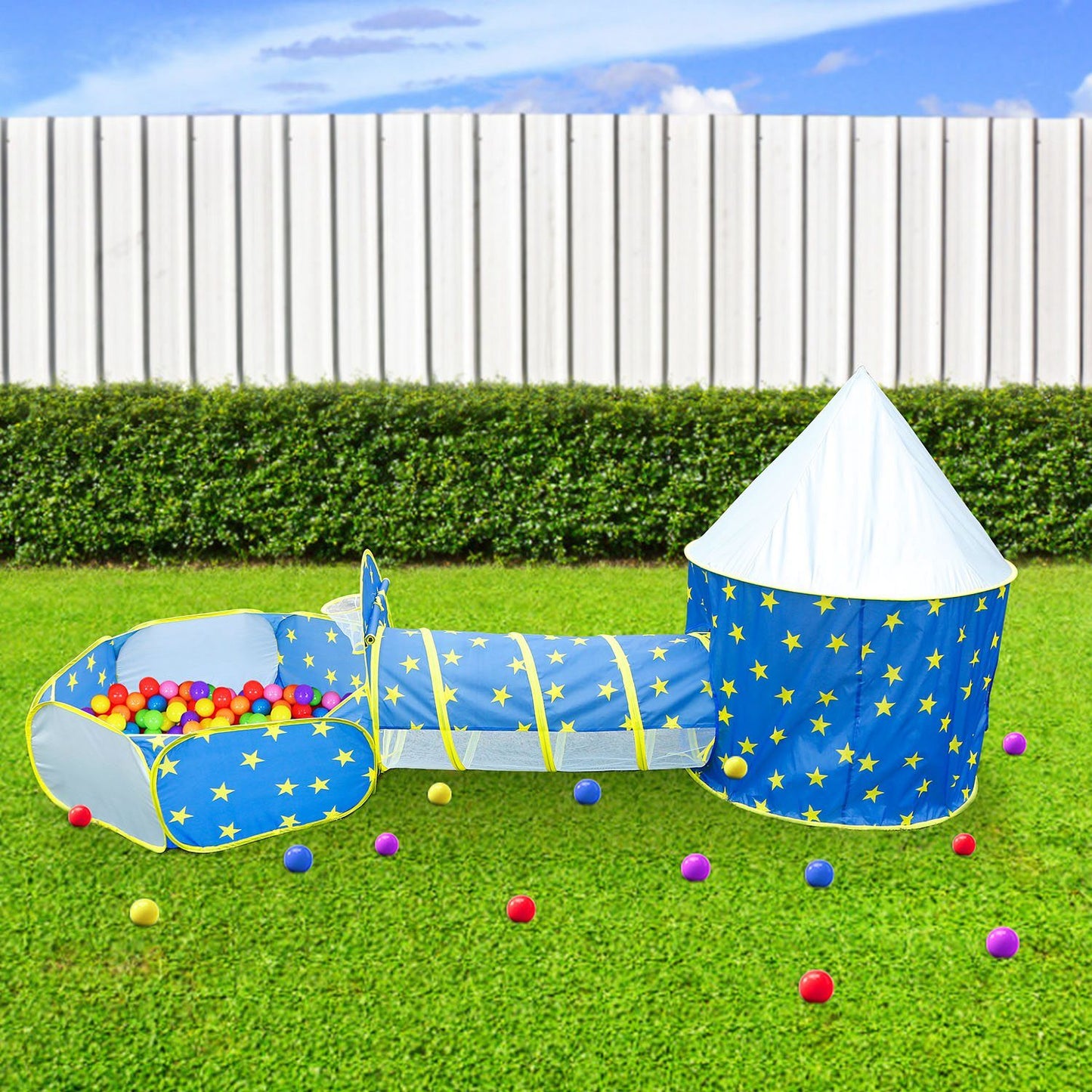 3 In 1 Foldable Children Play House Pop-up Kids Tent w/ Ball Pit & Storage Bag