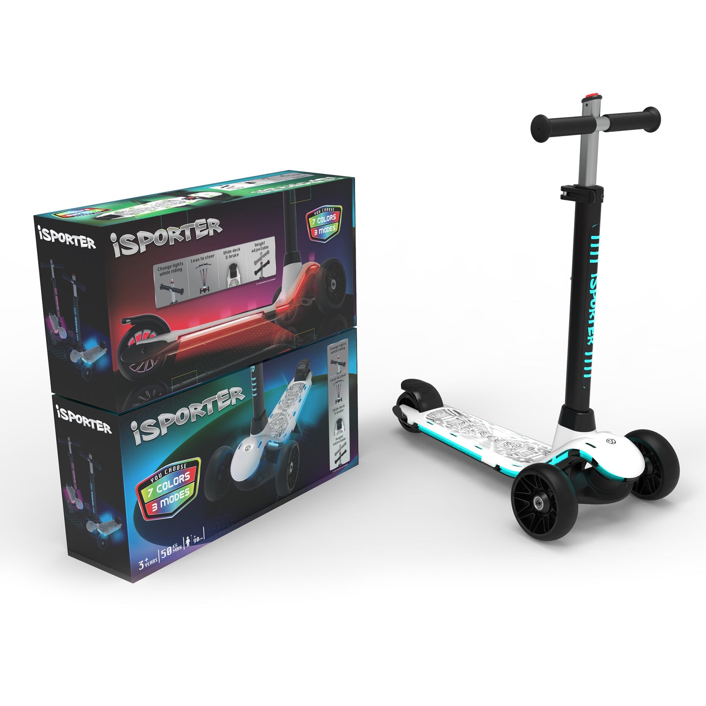 3 wheel scooter with Light Up Wheels; Foldable; Adjustable w/ Anti-Slip Deck