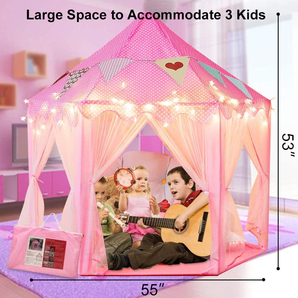 Outdoor/ Indoor Portable Folding Princess Castle Tent w/ Warm LED Star Lights