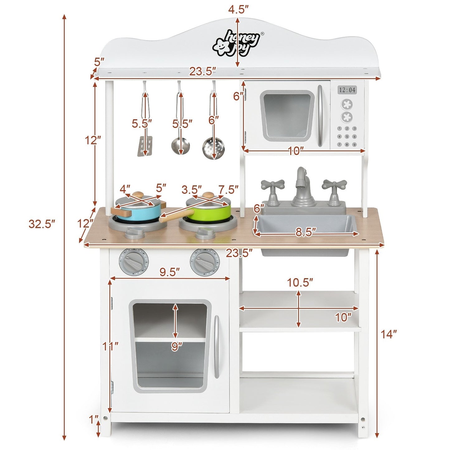 Wooden Pretend Play Kitchen Set with Accessories and Sink