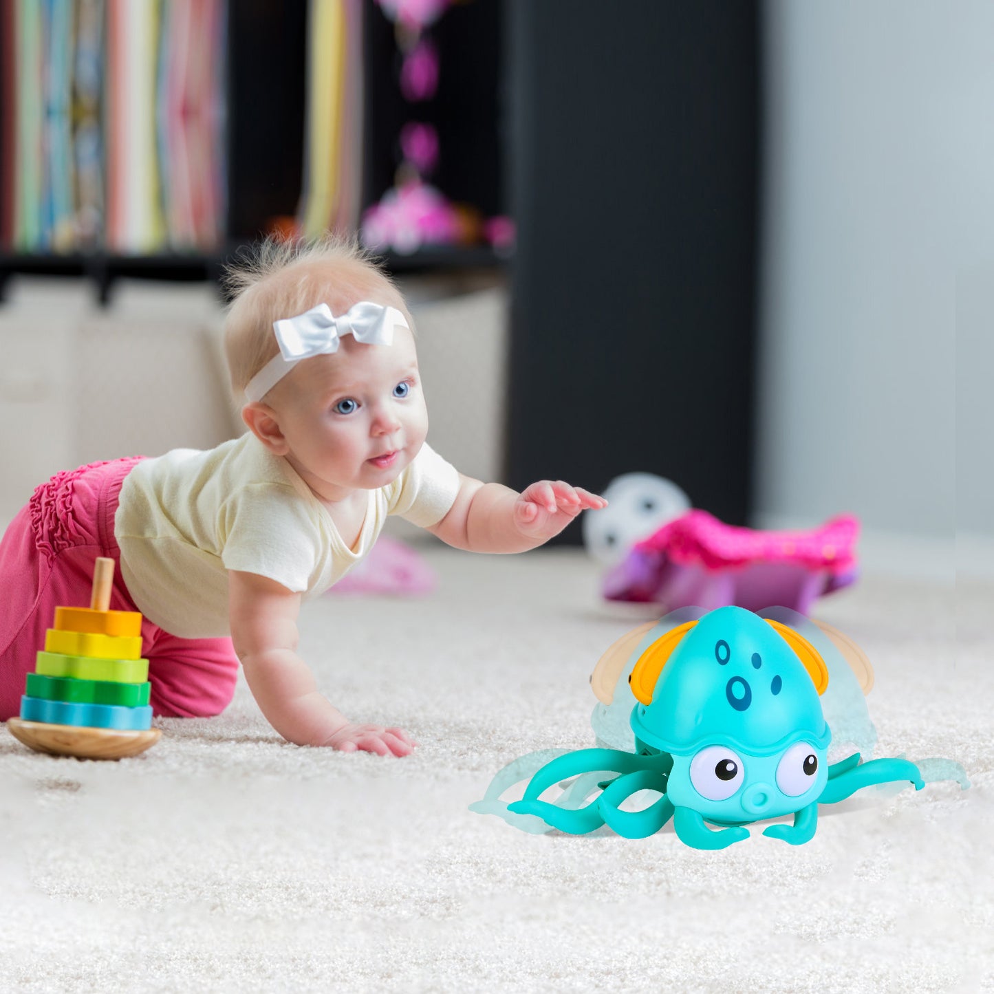 Rechargeable Baby Crawling Octopus Toy with Music LED Lighting