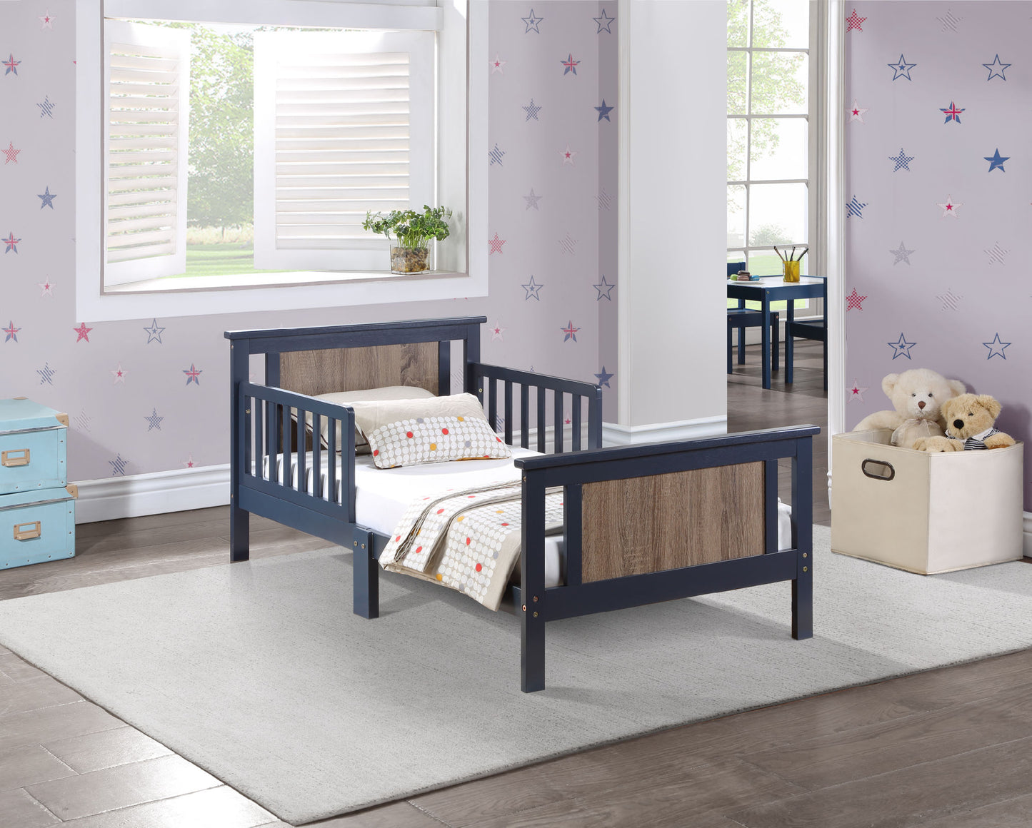 Connelly Reversible Panel Toddler Bed (Midnight Blue/Vintage Walnut)