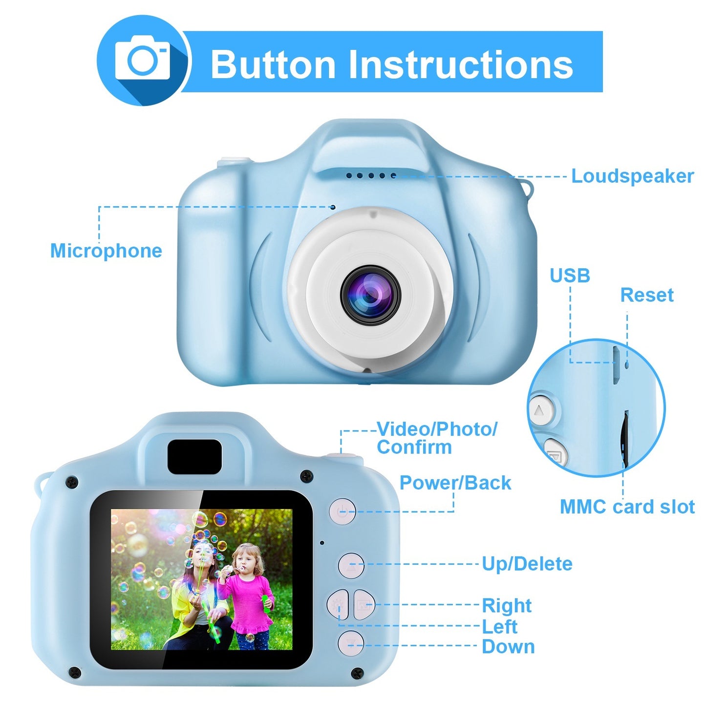 Kids Digital Camera w/ 2.0' Screen 12MP 1080P FHD Video Camera 4X Digital Zoom