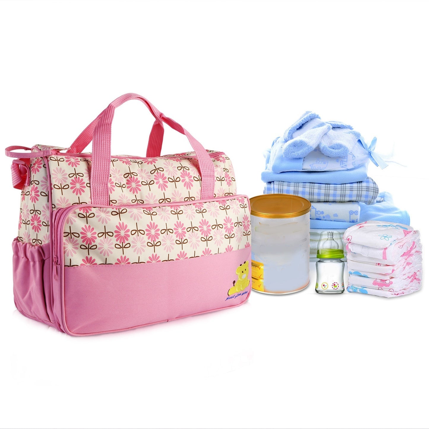 5PCS Baby Diaper Bags Set w/ Nappy Changing Pad & Insulated Pockets