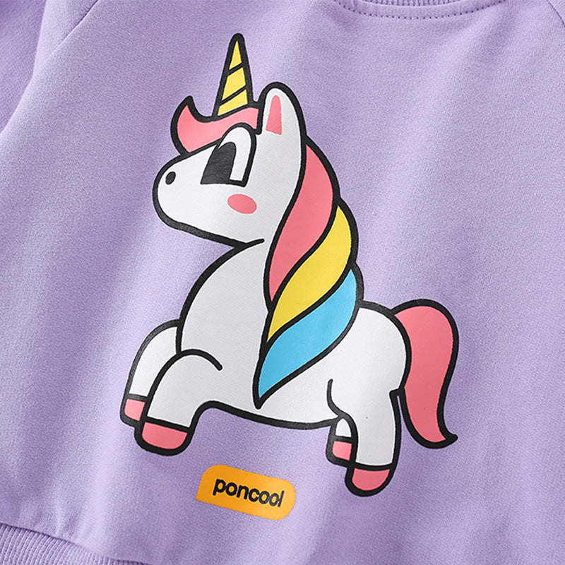 Unicorn Print Pattern O-Neck Long Sleeve Hoodie