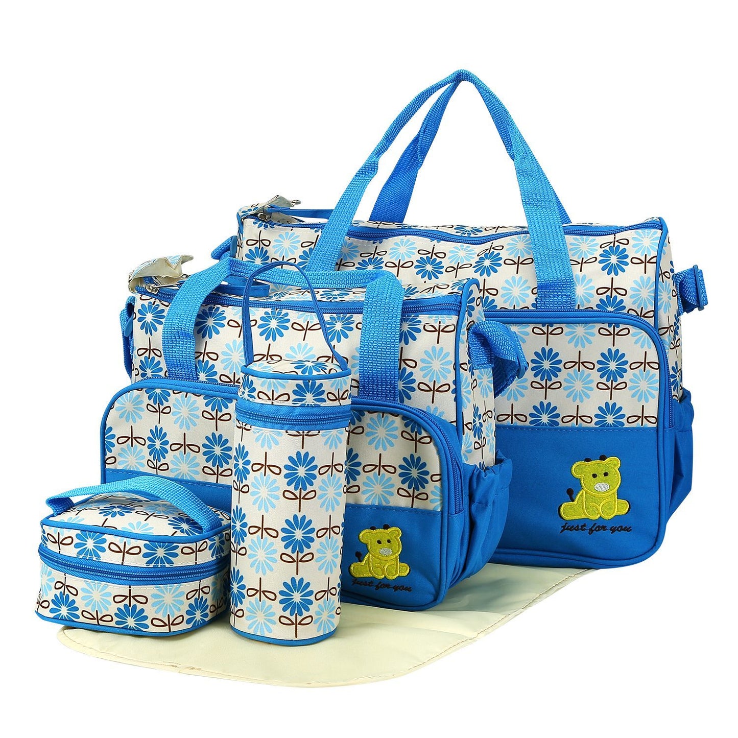 5PCS Baby Diaper Bags Set w/ Nappy Changing Pad & Insulated Pockets