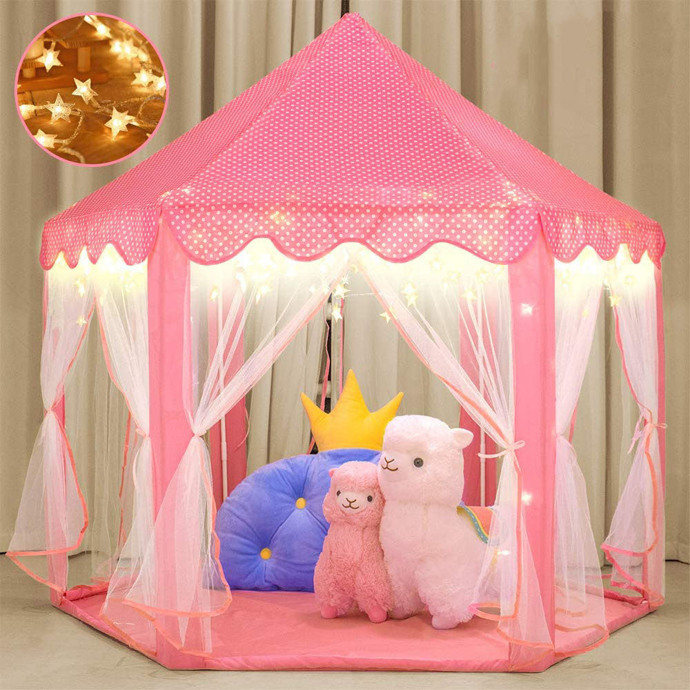 Outdoor/ Indoor Portable Folding Princess Castle Tent w/ Warm LED Star Lights