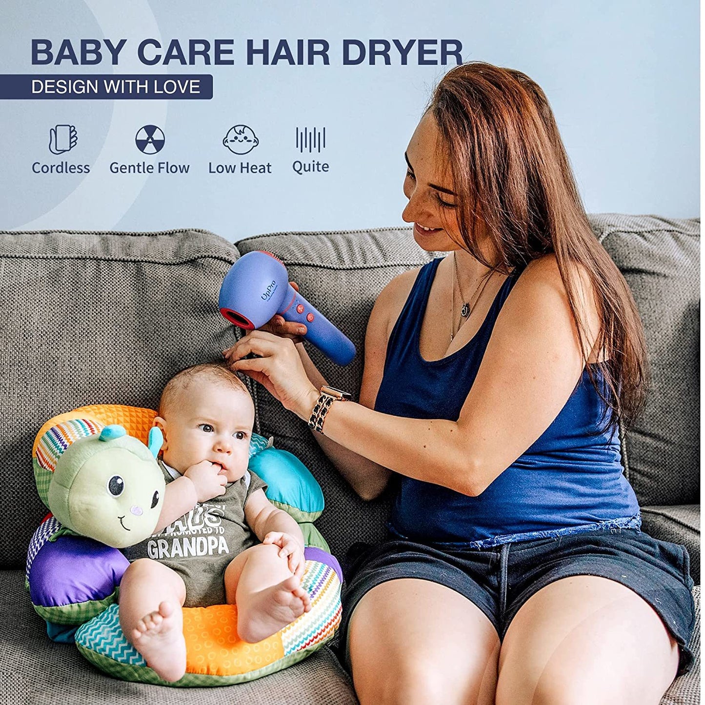 UpPro Gentle Cordless Low Heat/Speed Baby Hair Dryer