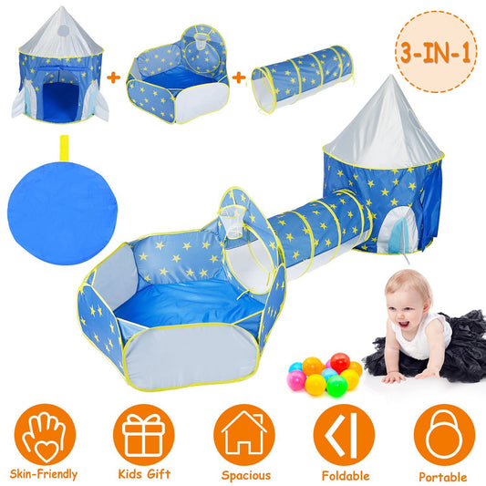 3 In 1 Foldable Children Play House Pop-up Kids Tent w/ Ball Pit & Storage Bag