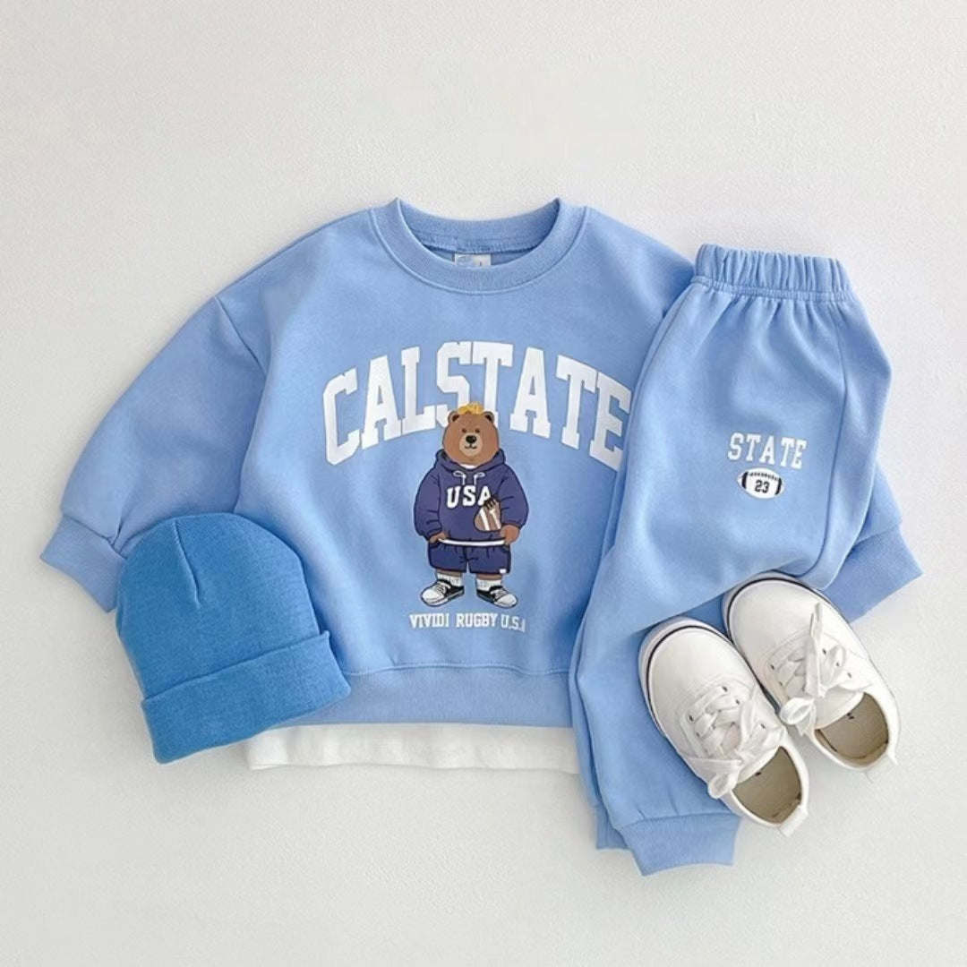 Casual Bear Pattern Hoodies w/ Trousers Set