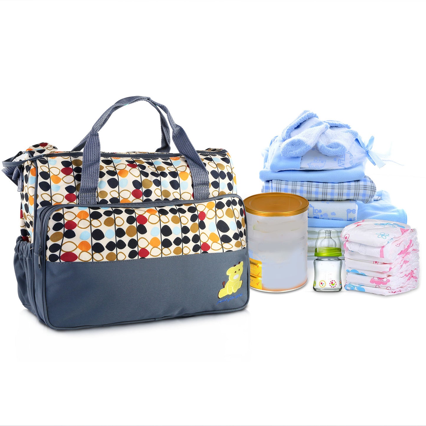 5PCS Baby Diaper Bags Set w/ Nappy Changing Pad & Insulated Pockets