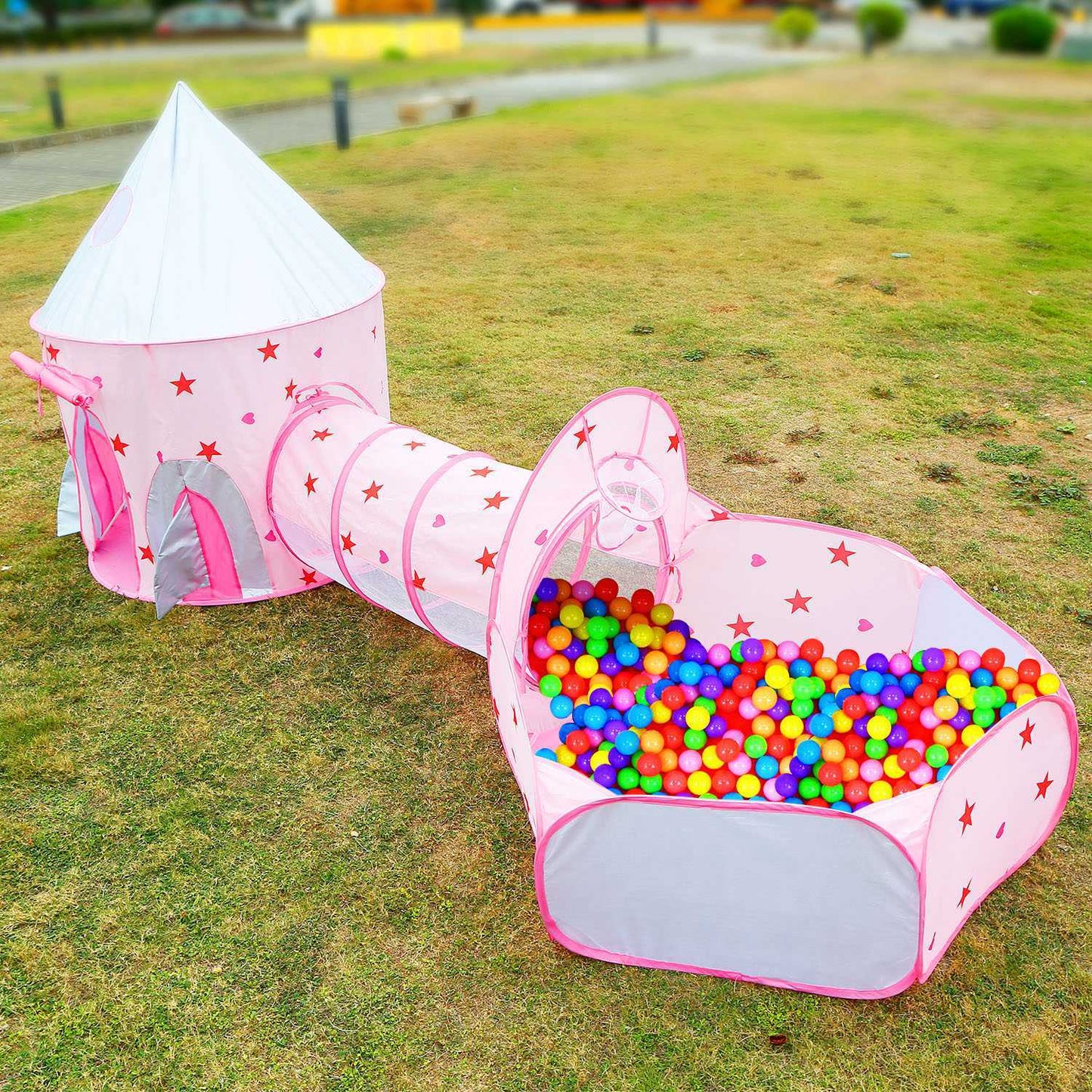 3 In 1 Foldable Children Play House Pop-up Kids Tent w/ Ball Pit & Storage Bag