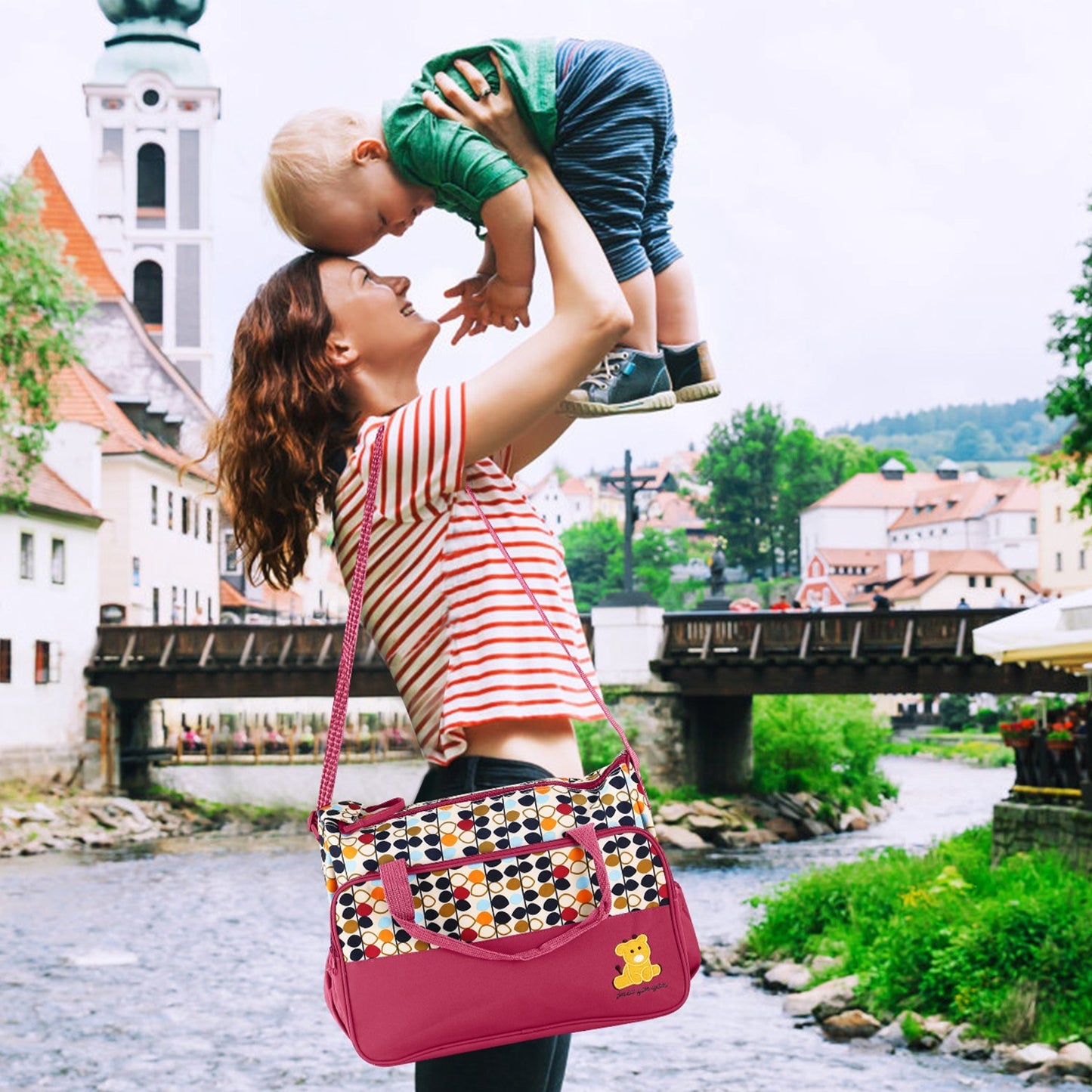 5PCS Baby Diaper Bags Set w/ Nappy Changing Pad & Insulated Pockets