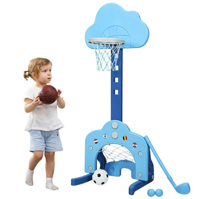 3-in-1 Kids Adjustable Basketball Hoop Set with Balls