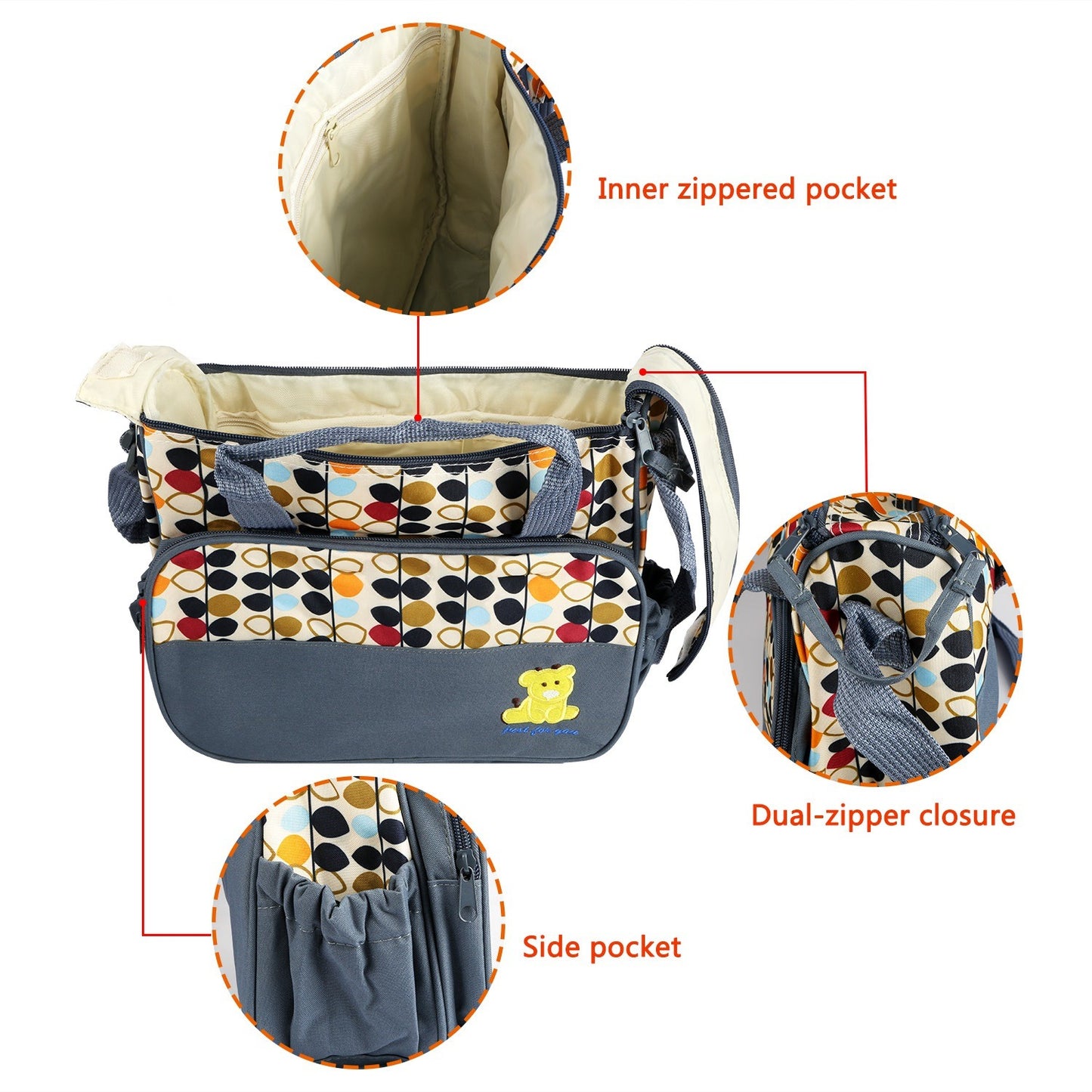 5PCS Baby Diaper Bags Set w/ Nappy Changing Pad & Insulated Pockets