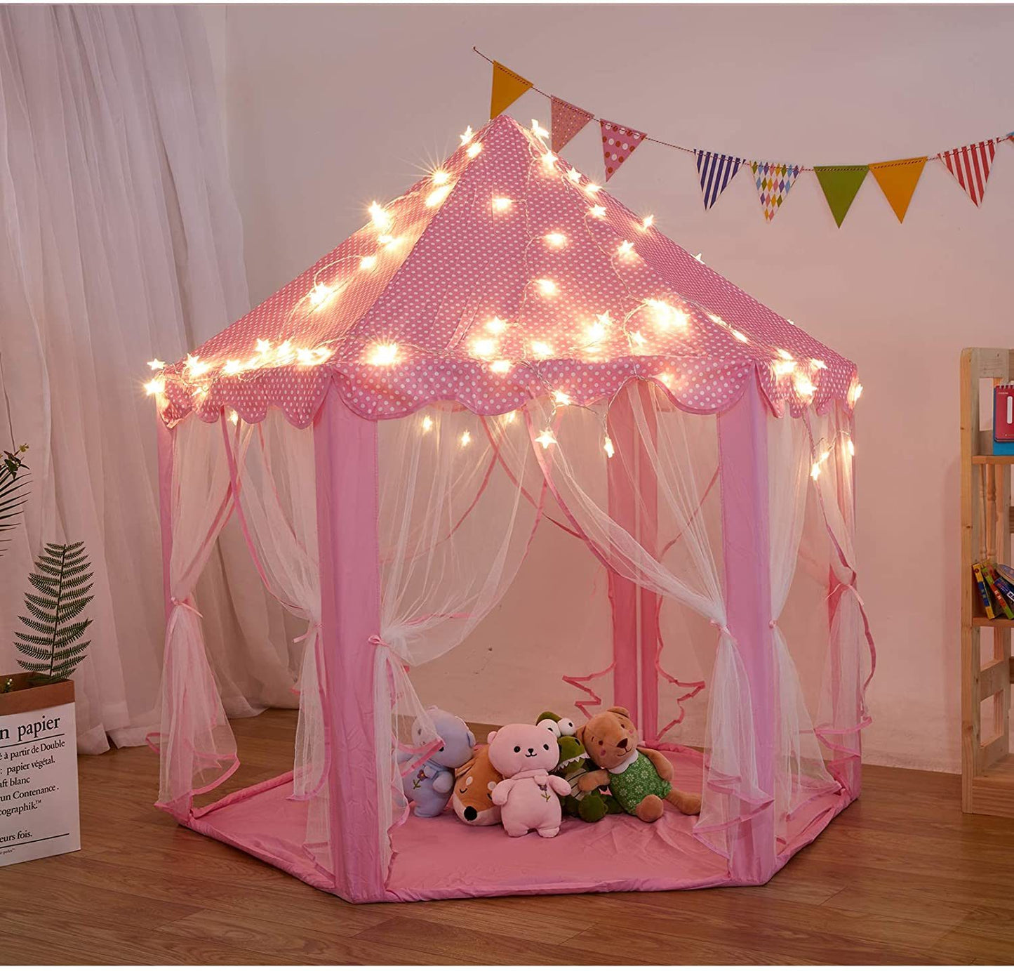 Outdoor/ Indoor Portable Folding Princess Castle Tent w/ Warm LED Star Lights