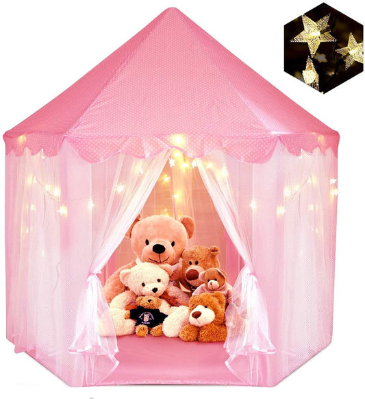 Outdoor/ Indoor Portable Folding Princess Castle Tent w/ Warm LED Star Lights