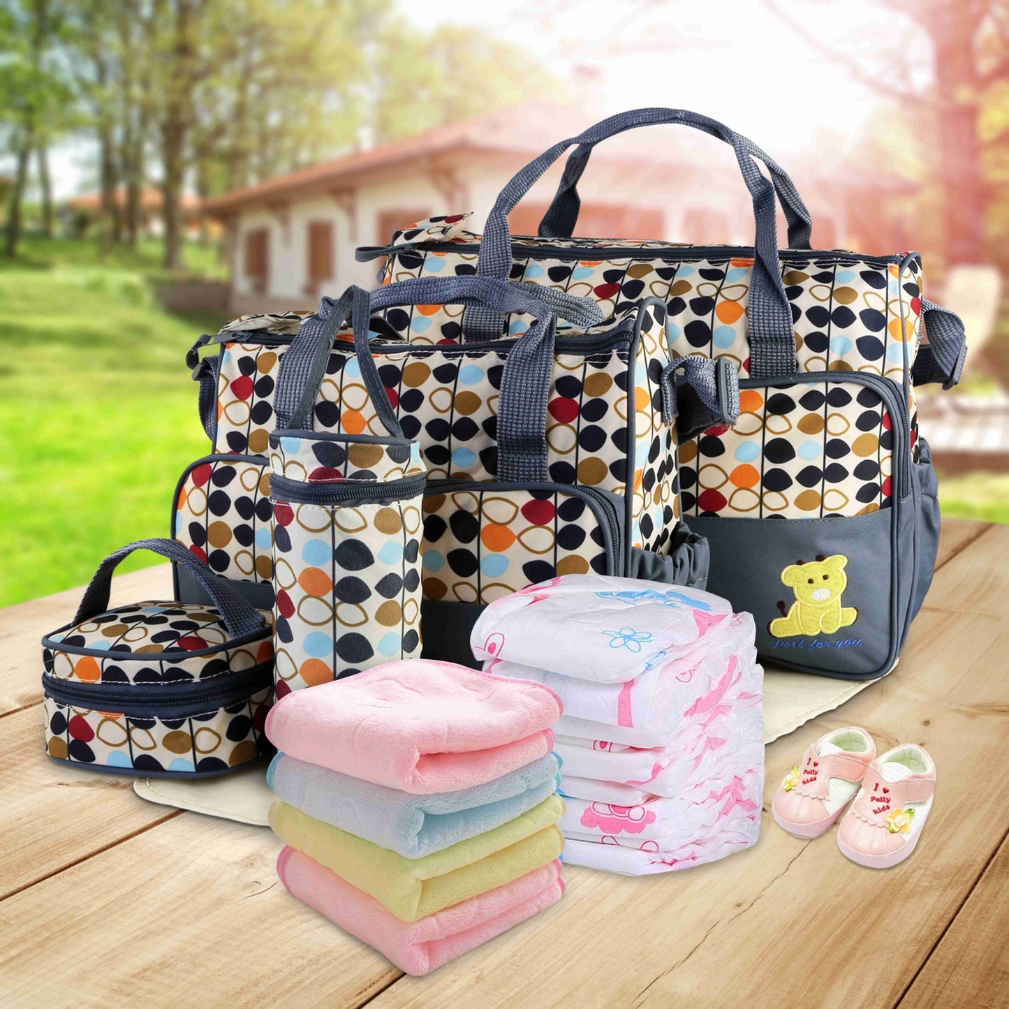 5PCS Baby Diaper Bags Set w/ Nappy Changing Pad & Insulated Pockets