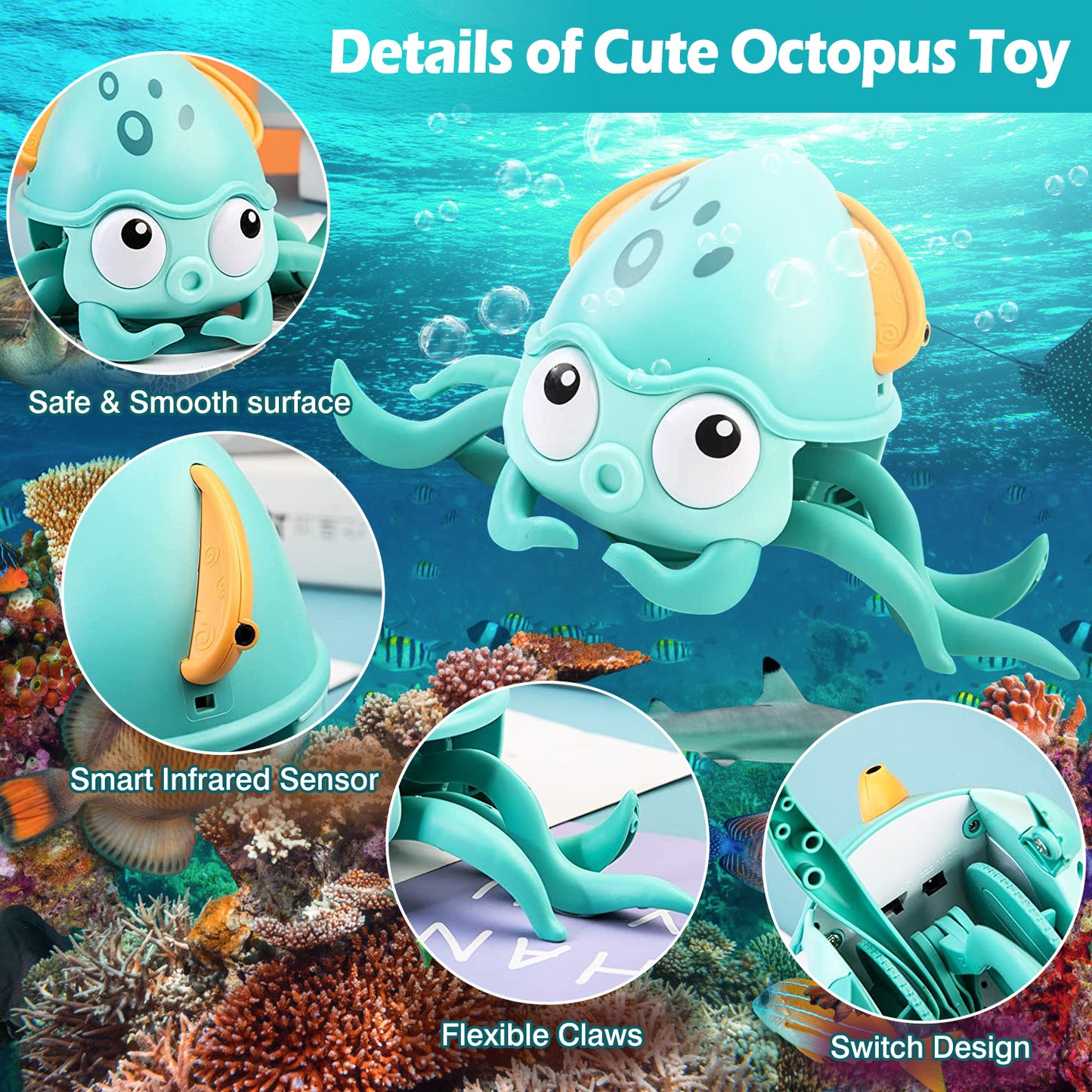 Rechargeable Baby Crawling Octopus Toy with Music LED Lighting