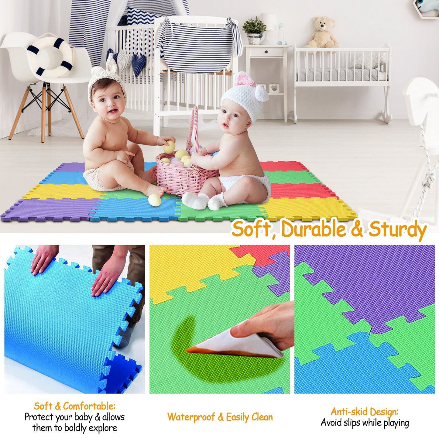 16Pcs Kids Puzzle Interlocking Non-Toxic Exercise Play Mat