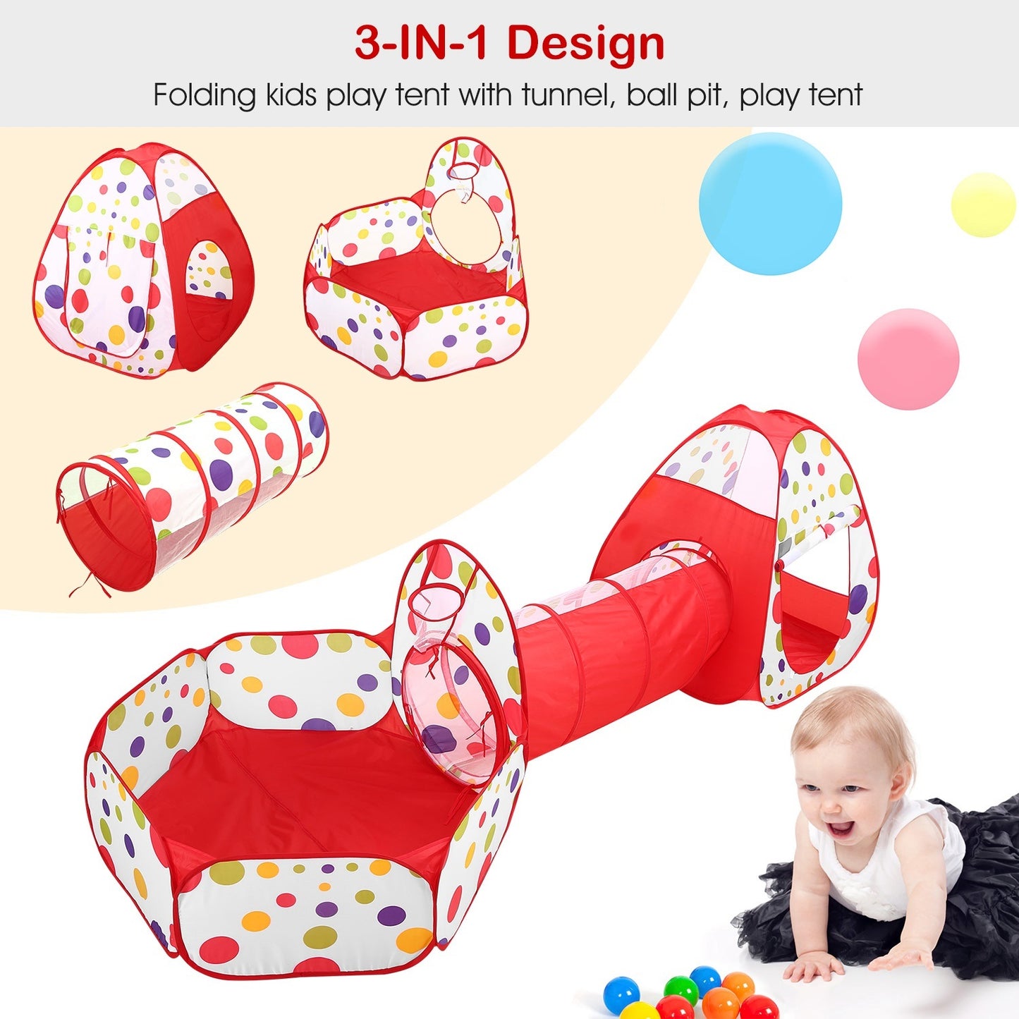 3 In 1 Children Play House Pop-up Play Tent/ Ball Pit Set