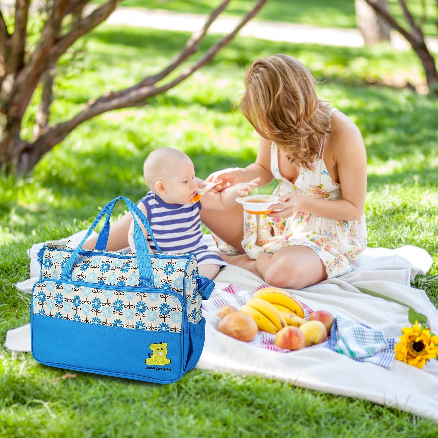 5PCS Baby Diaper Bags Set w/ Nappy Changing Pad & Insulated Pockets