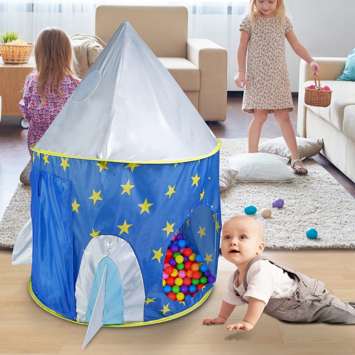 3 In 1 Foldable Children Play House Pop-up Kids Tent w/ Ball Pit & Storage Bag