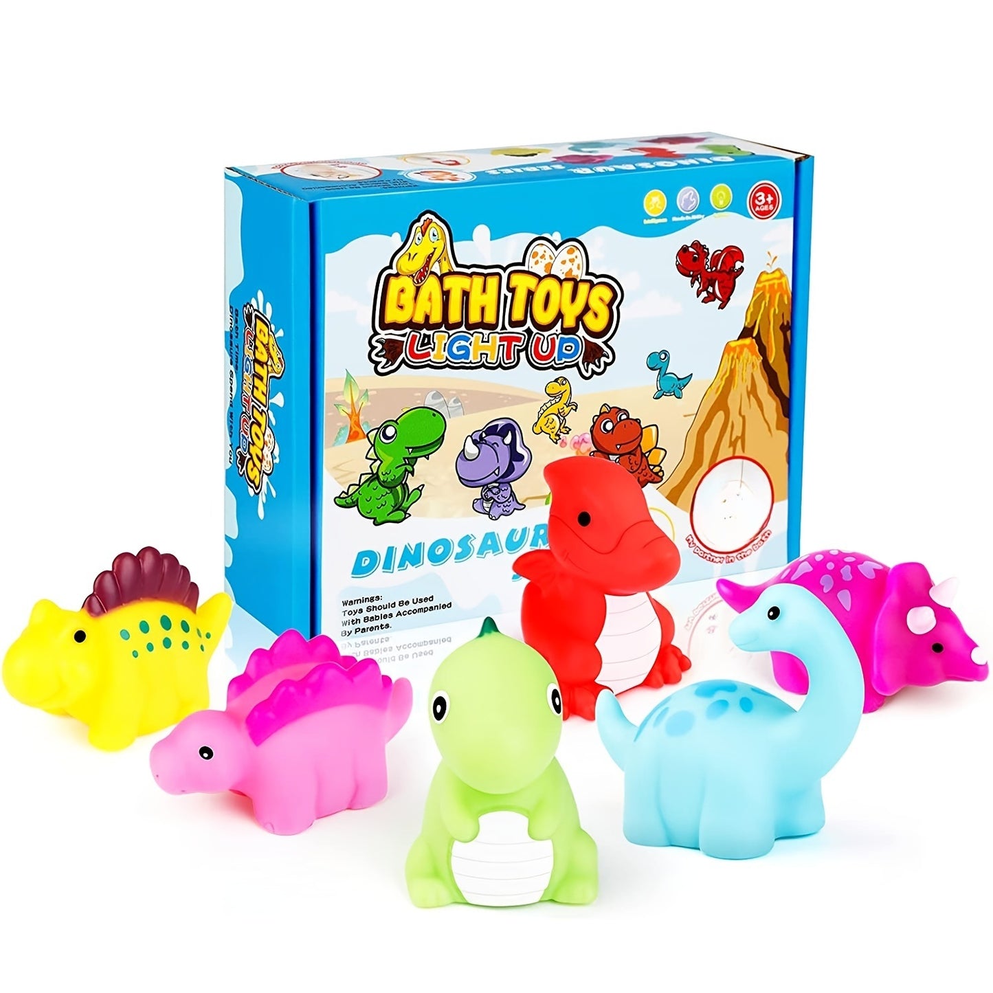 6 Pcs/Pack Dinosaur Light-UpFloating Bath Toys Set