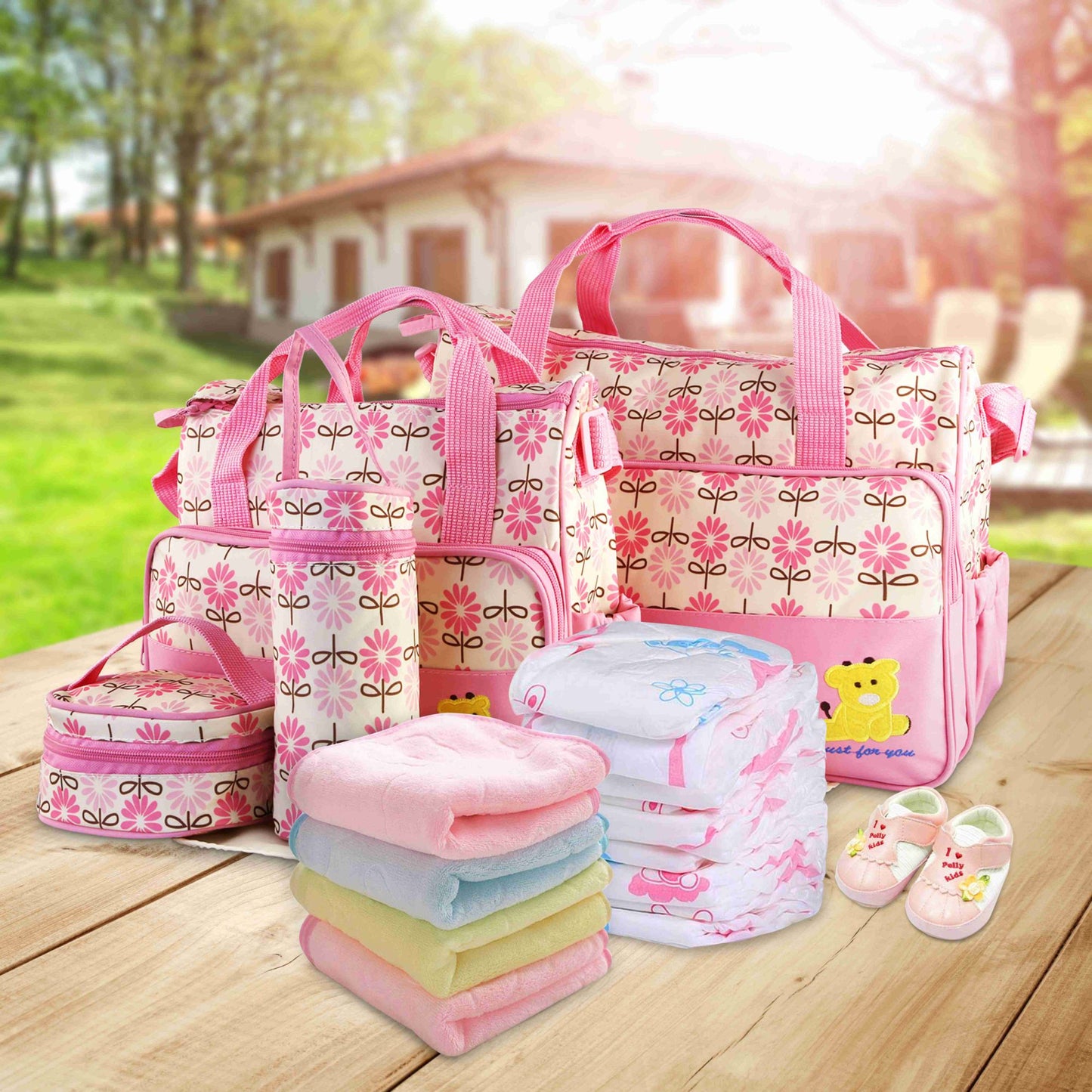 5PCS Baby Diaper Bags Set w/ Nappy Changing Pad & Insulated Pockets