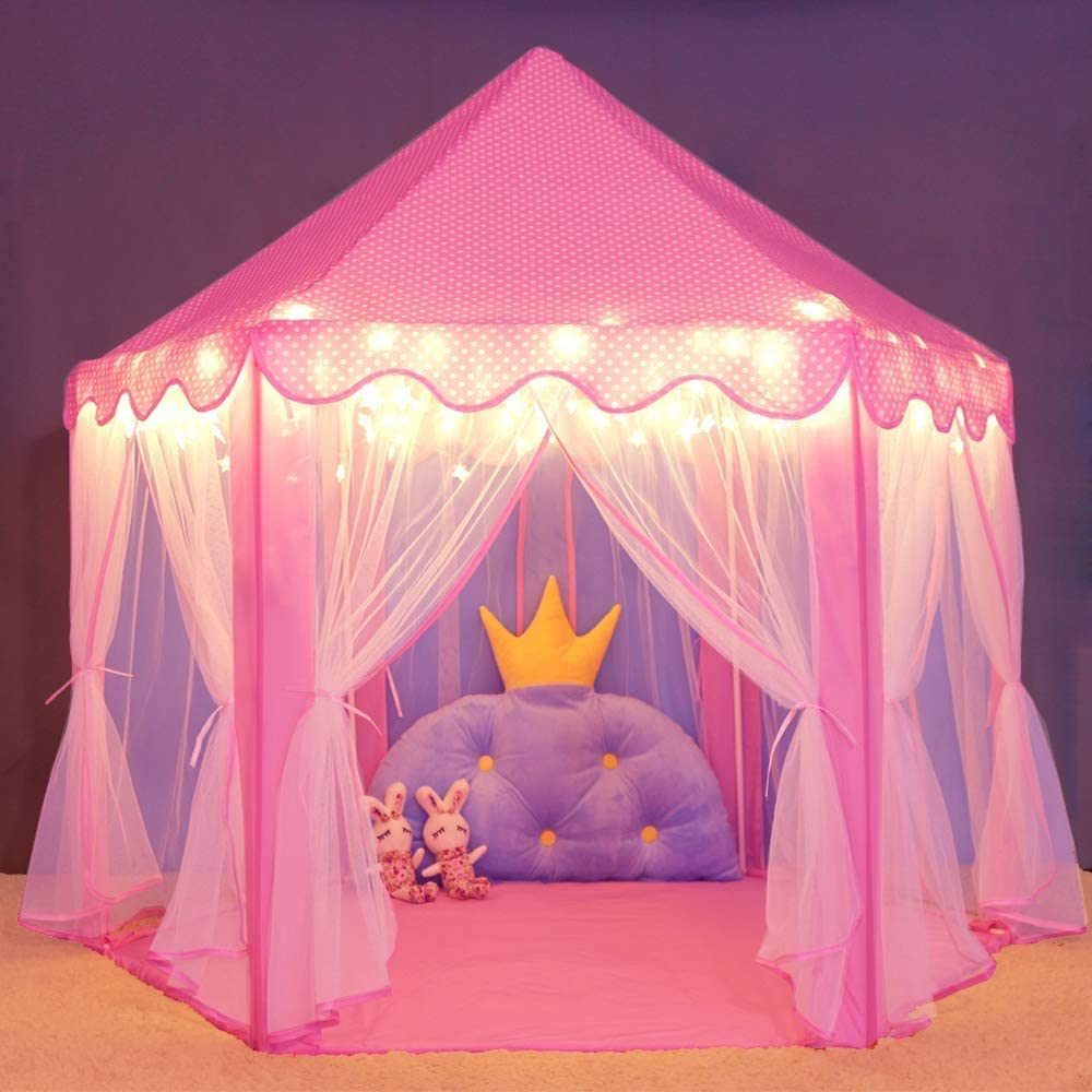 Outdoor/ Indoor Portable Folding Princess Castle Tent w/ Warm LED Star Lights